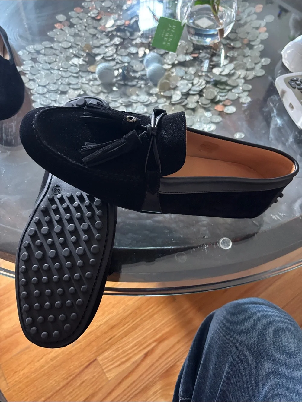 Cole Haan Black Suede Tassel Moc Toe Loafers